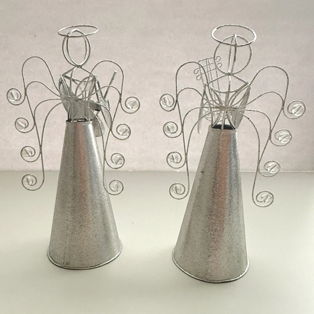 Pier 1 Metal Angel Figurines Silver Wire Accent Christmas Holiday Decor Set of 2